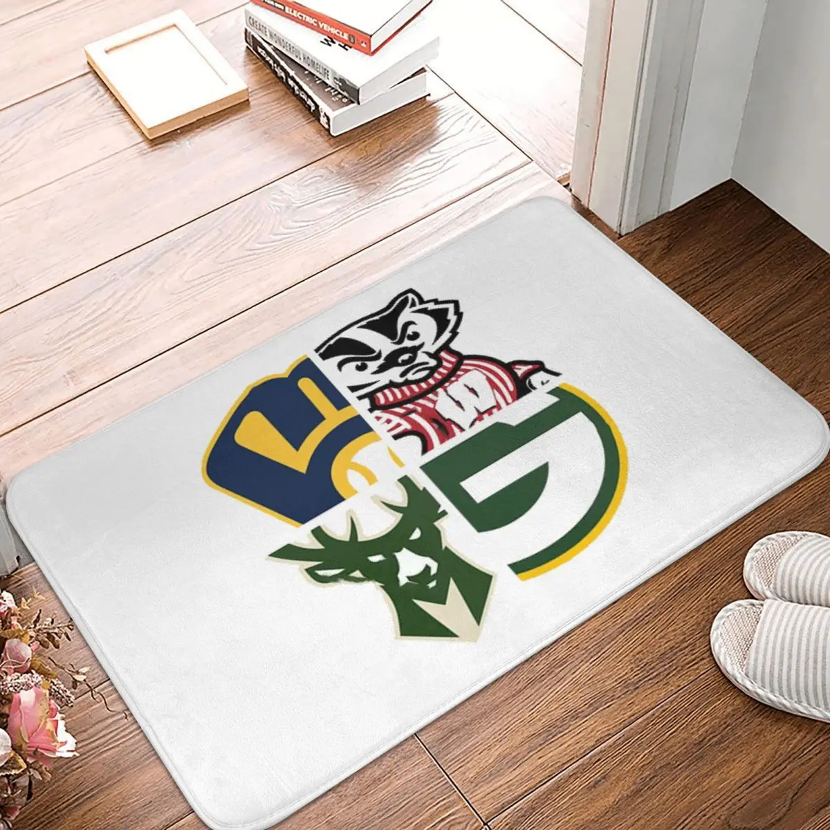 Wisconsin Sports Anti-slip Doormat Floor Mat Washable Carpet Rug for Kitchen Entrance Home Bedroom Footpad Mats