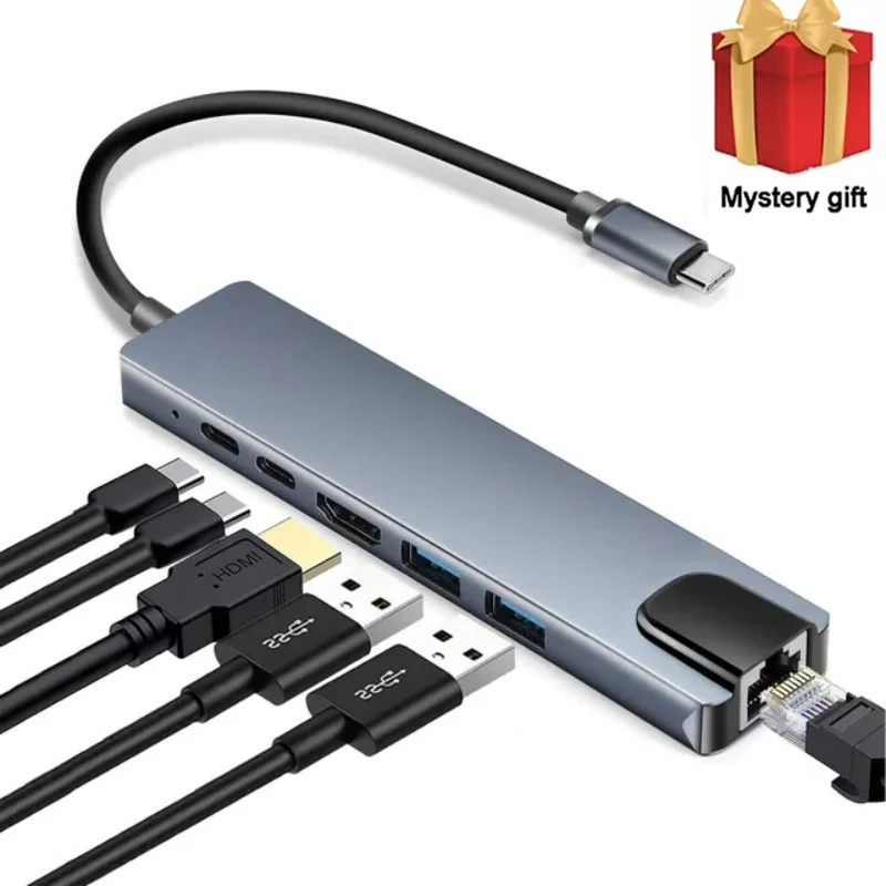 

2024 New 6/8 IN1 USB C Media Hub 3.0 Type C to HDMI3.0 USB3.0 Splitter Adapter Usb Hub for Macbook Pro for Laptop PC Accessories