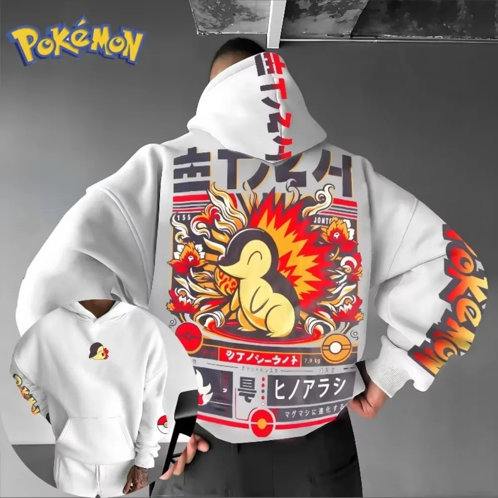 Herren New Pokémon Anime Cyndaquil Double Bedruckter Kapuzenpullover für Männer und Frauen Herbst/Winter Neues Top Große Größe Casual Trend Pullover