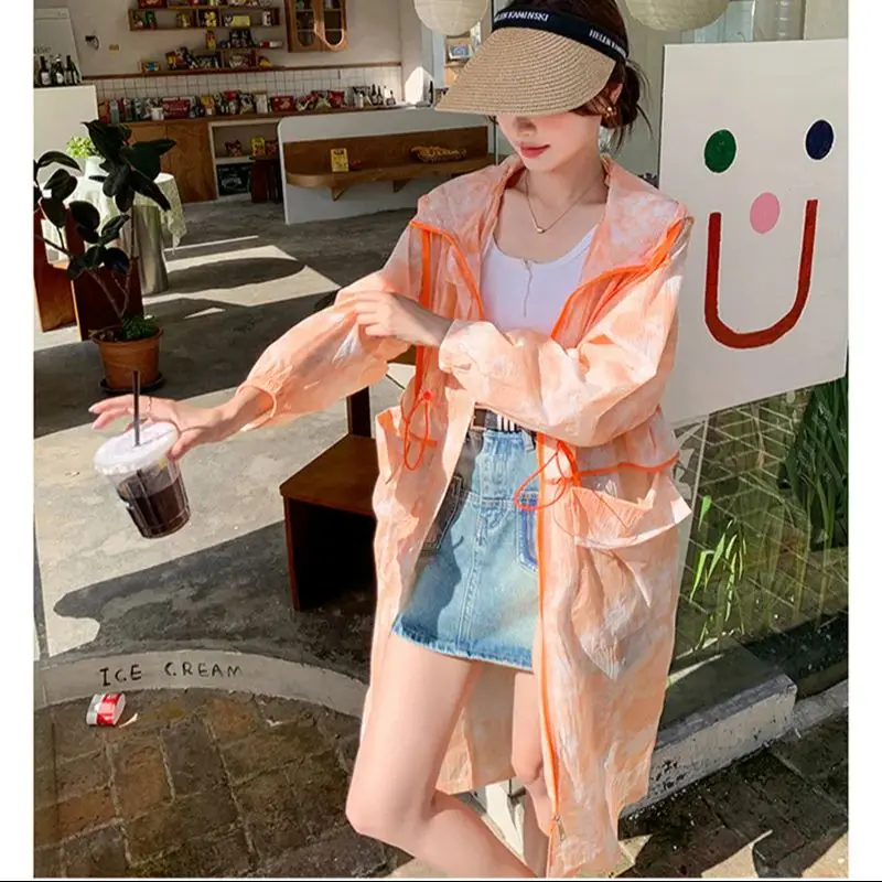 

Orange Long Sun Protection Clothing For Women 2024 Summer New Full Body Sun Protection Clothing Loose thin Windbreaker Jacket WL