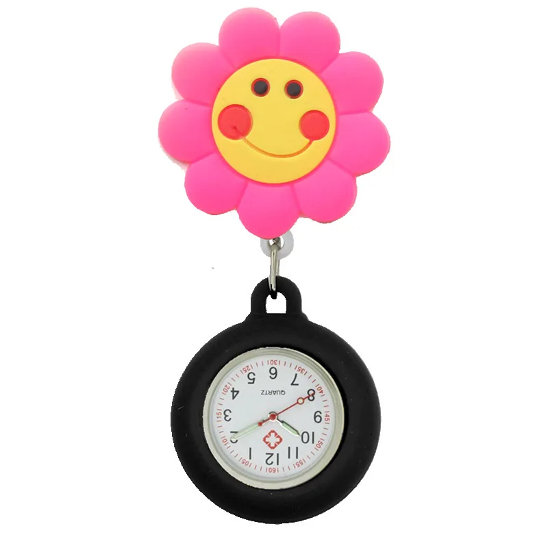 Mooie Vrouwen Meisjes Zonnebloem Glimlach Arts Verpleegkundige Siliconen Rubber Fob Pocket Reloj Ziekenhuis Medische Werknemer Klok Geschenken Horloge