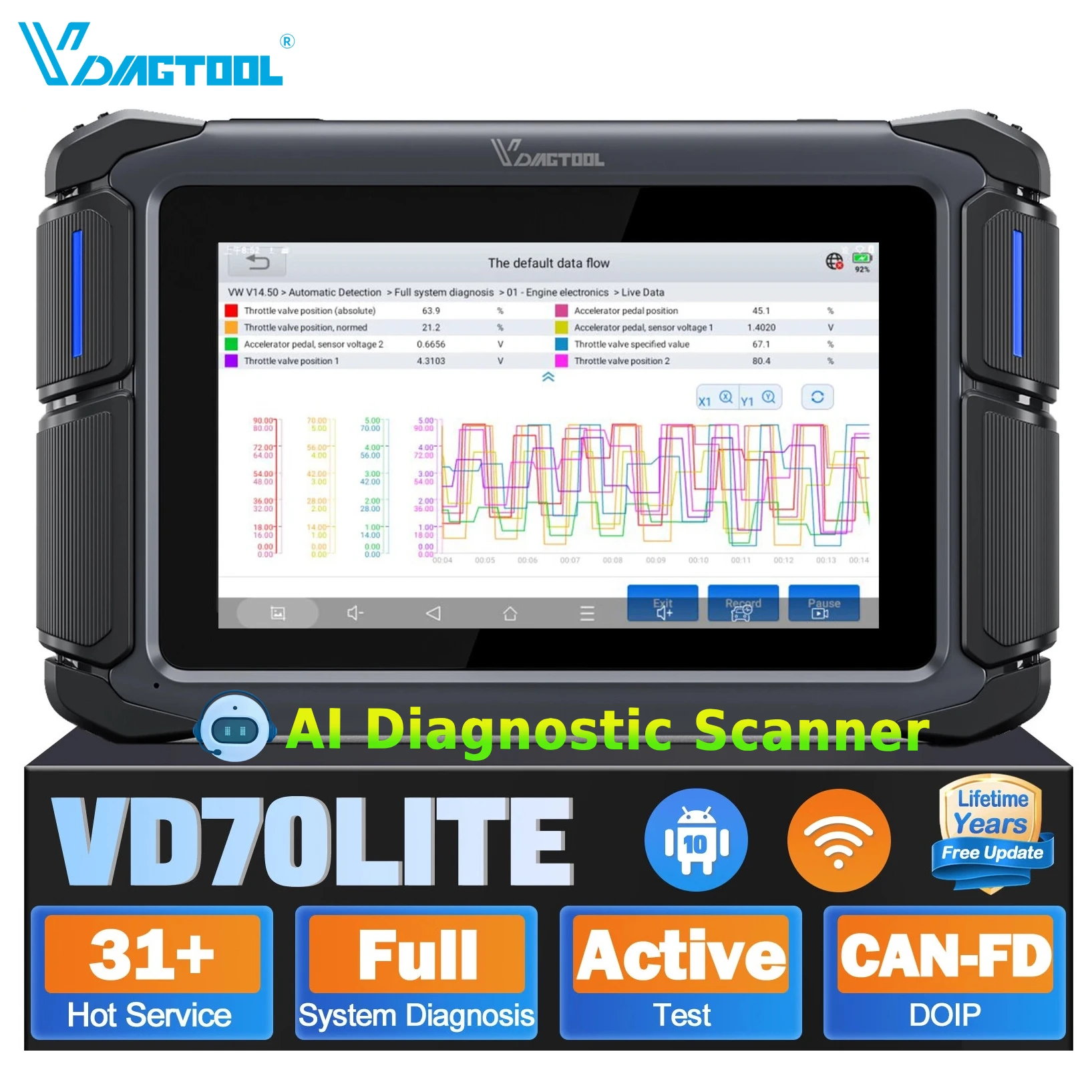 EU Warehouse VDAIGTOOL VD70Lite Car Diagnostic Scanner Key Programming Immo Reset Lifetime Free Update All Systems Scan Tool