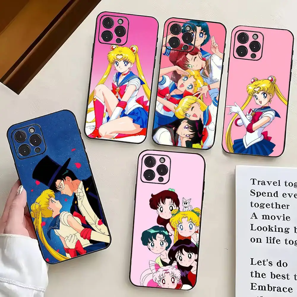 

Cute girls S-Sailors M-Moon-es Phone Case For iPhone 17,16,15,14,13,12,11 Plus,Pro Max,XS,Soft Silicone Black Cover