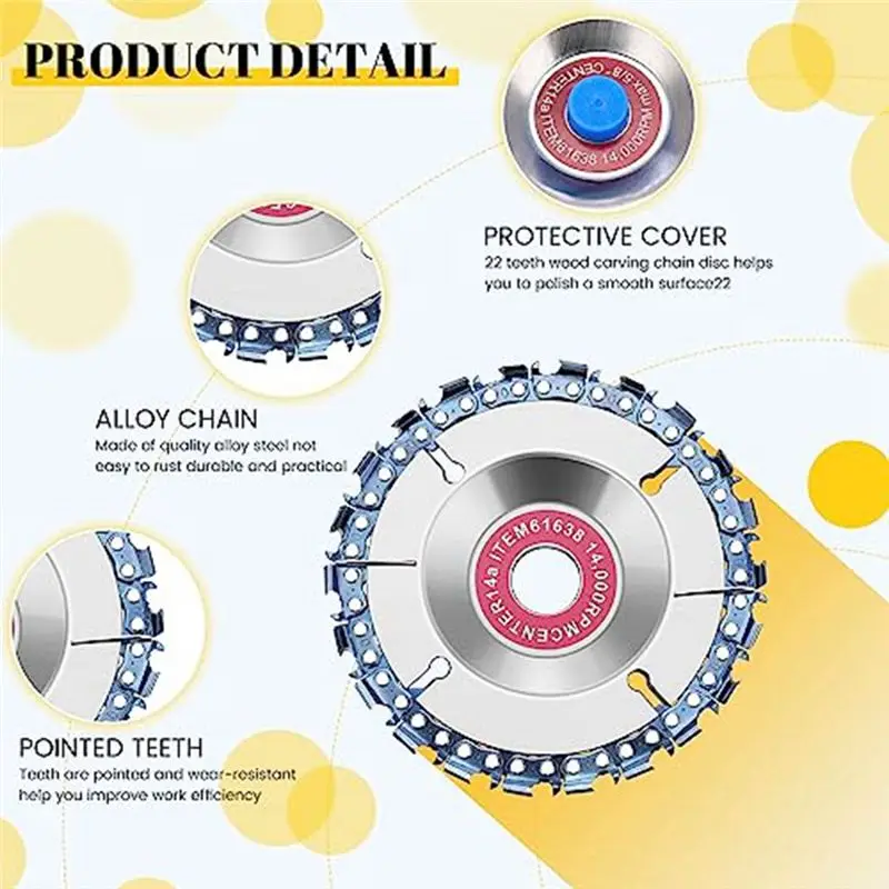 [NEW!ABAG】 1 Set 5/8 Inch Wood Carving Chain Disc 4 Inch 22 Teeth Saw Blade Wood Carving Disc With 6 Replacement Saw Chains