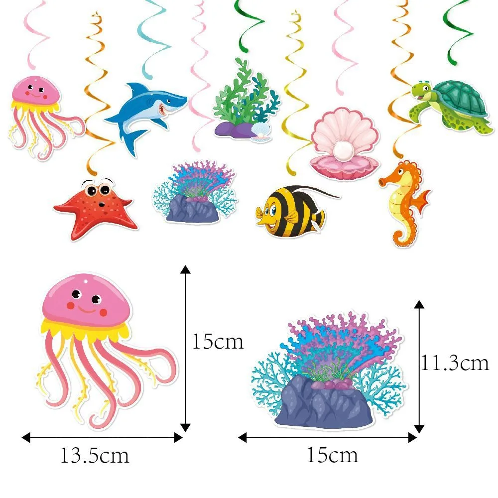 Under The Sea Spiral Hanging Tags Shell Starfish Seahorse Seaweed Spiral Pendant Happy Summer Ocean Birthday Party Decors