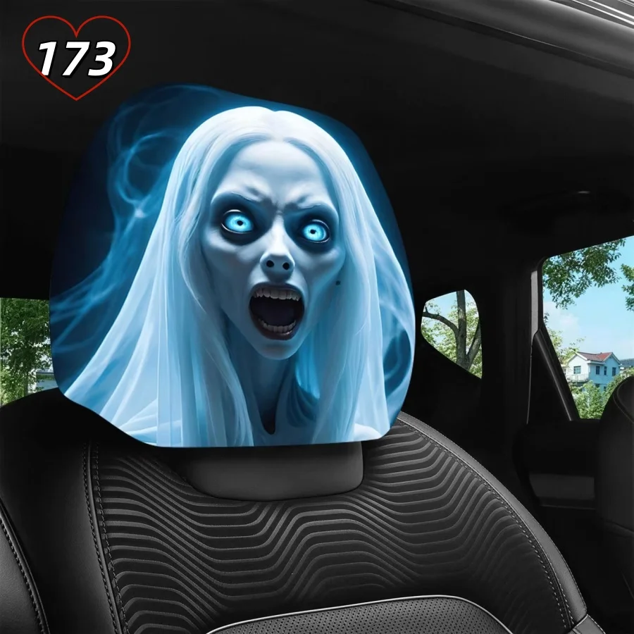 Skeleton-themed fun car headrest cover, universal elastic printed headrest cover, Halloween fun car interior decoration
