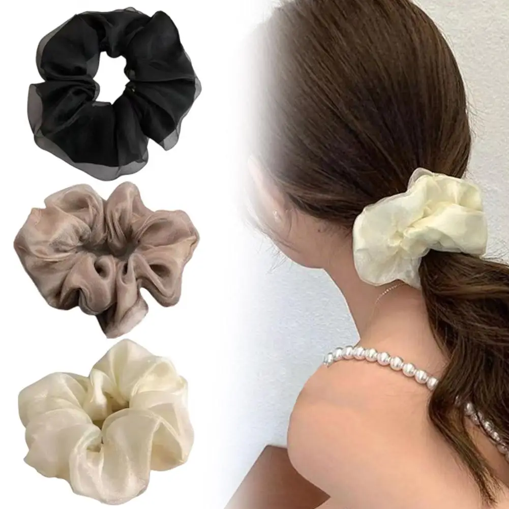 Women's Hair Rope Organza 2-layer Large Intestine Hair Yarn Mesh Band Korean ﻿ High-end Loop Ball Band Rubber Feel Q7o5