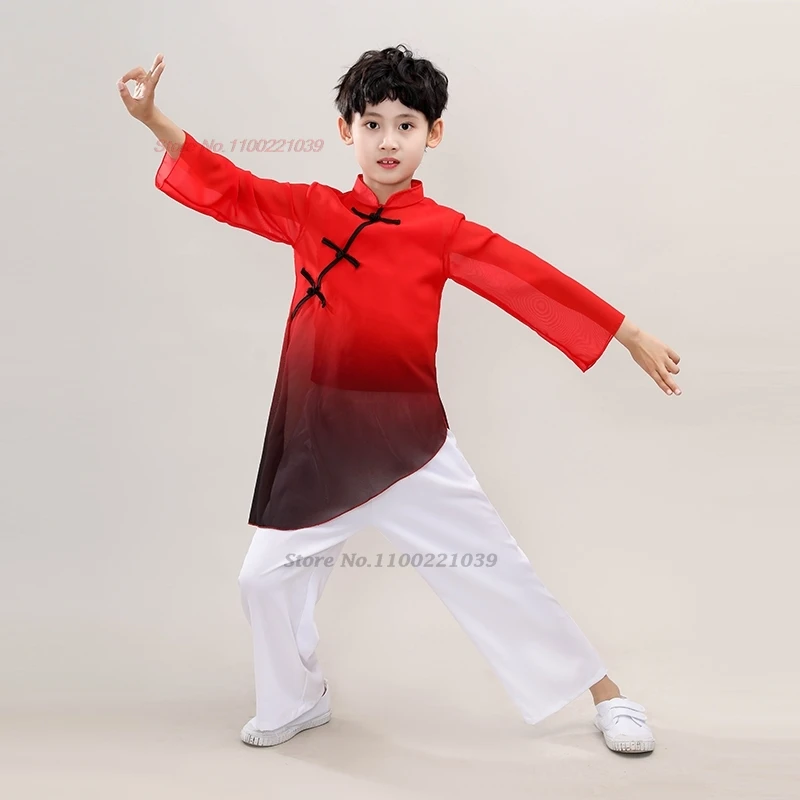 2024 traditional chinese children kung fu set national gradient color wushu uniform kung fu shaolin training exercise clothing