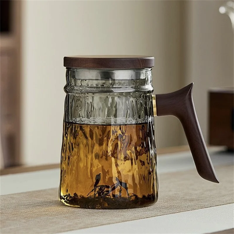 600 ml hitzebeständige Glas-Teetasse mit abnehmbarem Halbmondfilter aus Edelstahl zum Brauen von losen Tee-Wasser-Trennbechern