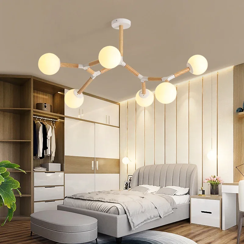 Modern Wooden Chandeliers Light Nordic Dining Room Kitchen  Led Pendant Chandelier Hanging Lamp For Bedroom Lustre MJ1111