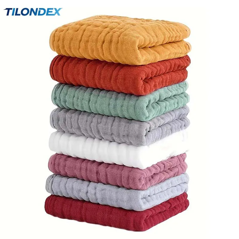 TILONDEX 1PC Soft Absorbent Crinkled Gauze Cotton Towels - Washcloths for Gentle Cleansing