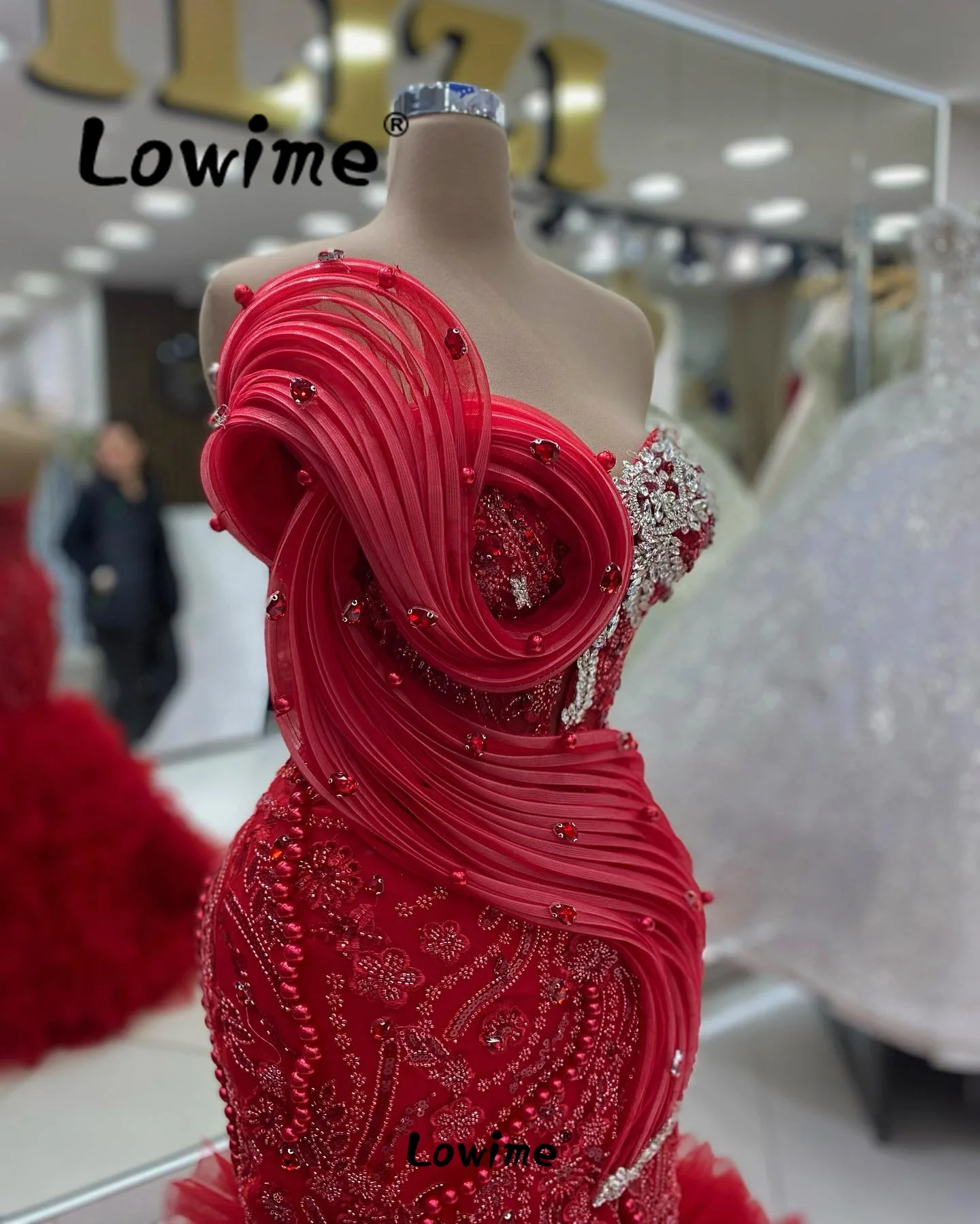 Abendkleider Aso Ebi Crystal Mermaid Prom Dresses Long Red Evening Gowns 2024 Arabic Wedding Party Second Reception Dresses Robe