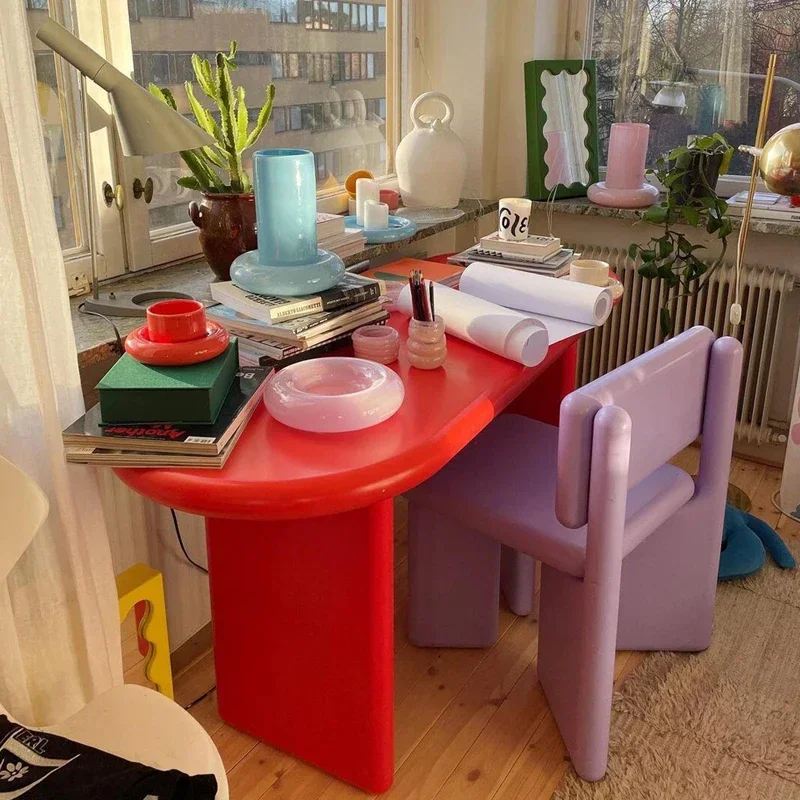 Color oval desk household small apartment dopamine dining table designer office medieval computer desk