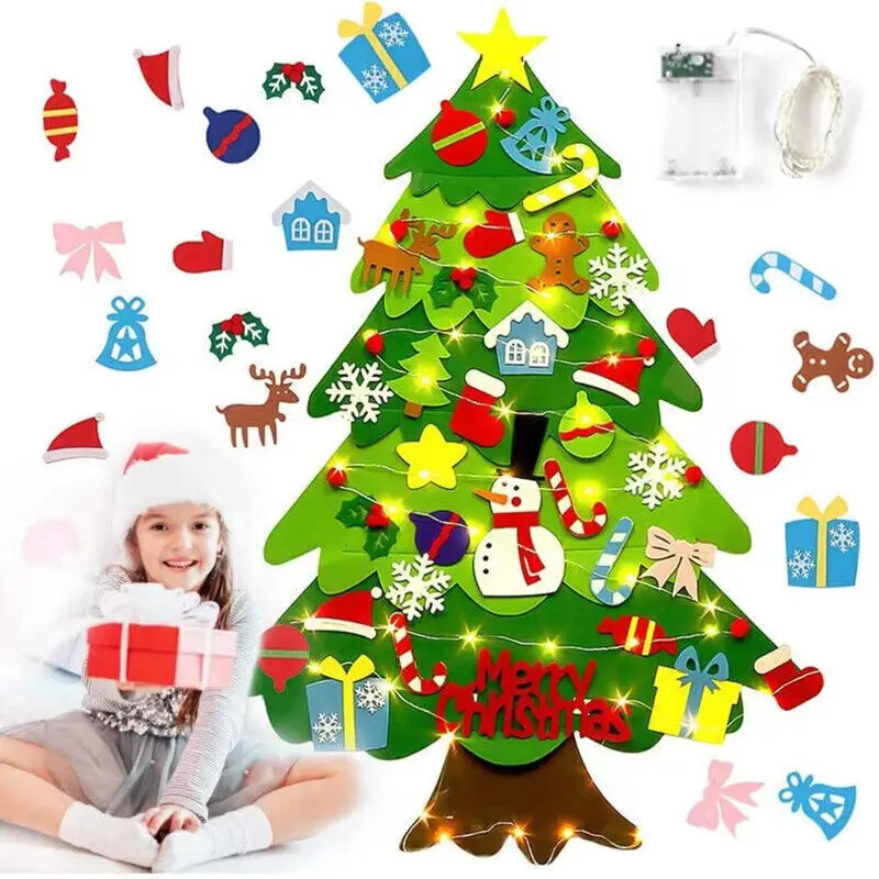 41PCS DIY Felt Christmas Tree Ornaments Banner Bag Xmas Gift For Kid Decorations