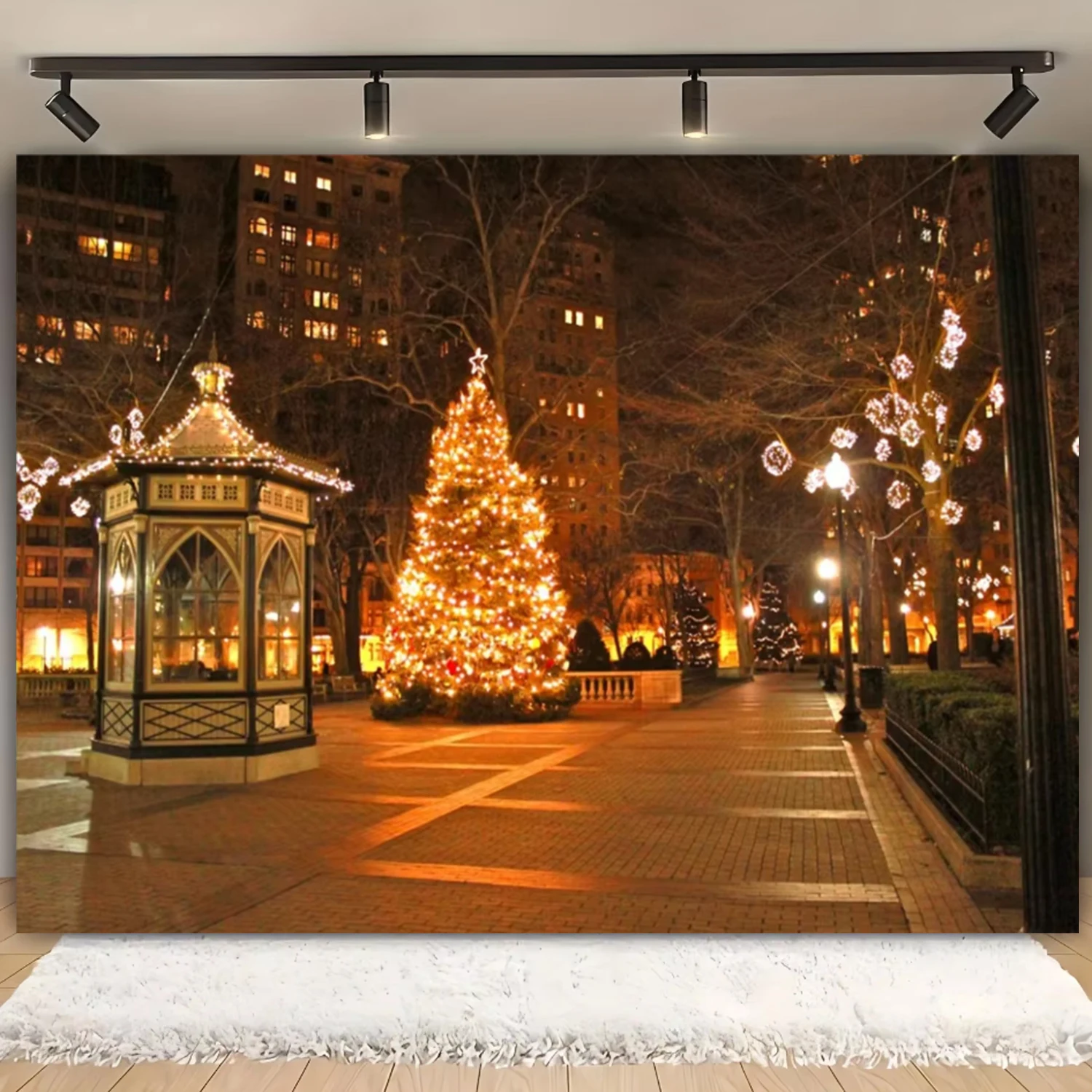 Winter Landscape Theme Christmas Village Background Snow Town House Street Snowfield Party Family Photography Decoration Prop