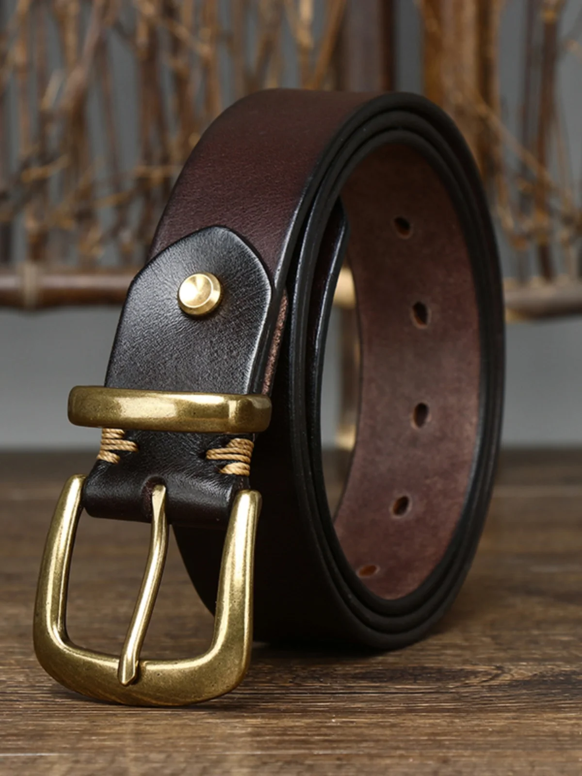 ウォッシュドスムースヴィンテージシンプルマッチメンズトップレイヤーベジタブルタンニングカウハイドベルトバックルカジュアルパンツウエストベルト