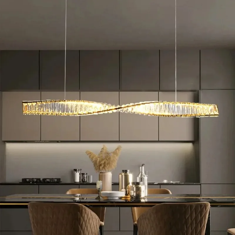 Modern Dining Room Crystal Pendant Lights Word Spiral Design Ceiling Lamps Luxury Kitchen Island Bar Suspension Light Fixtures