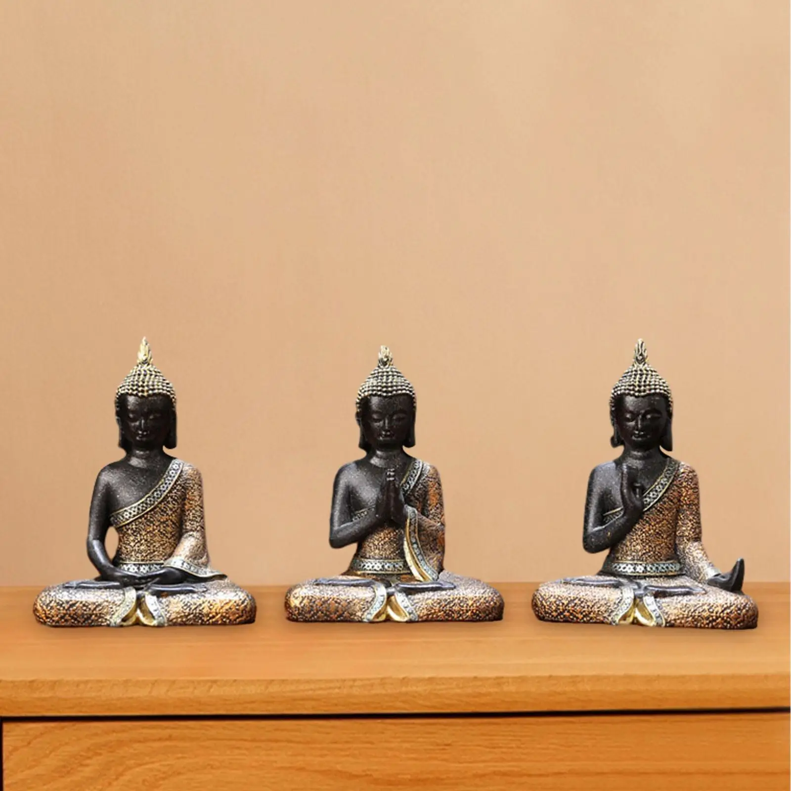 3 Pieces Zen Buddha Statues Desktop Decor Collectibles Figurines, Resin Spiritual Decor, Meditation Decor for Living Room