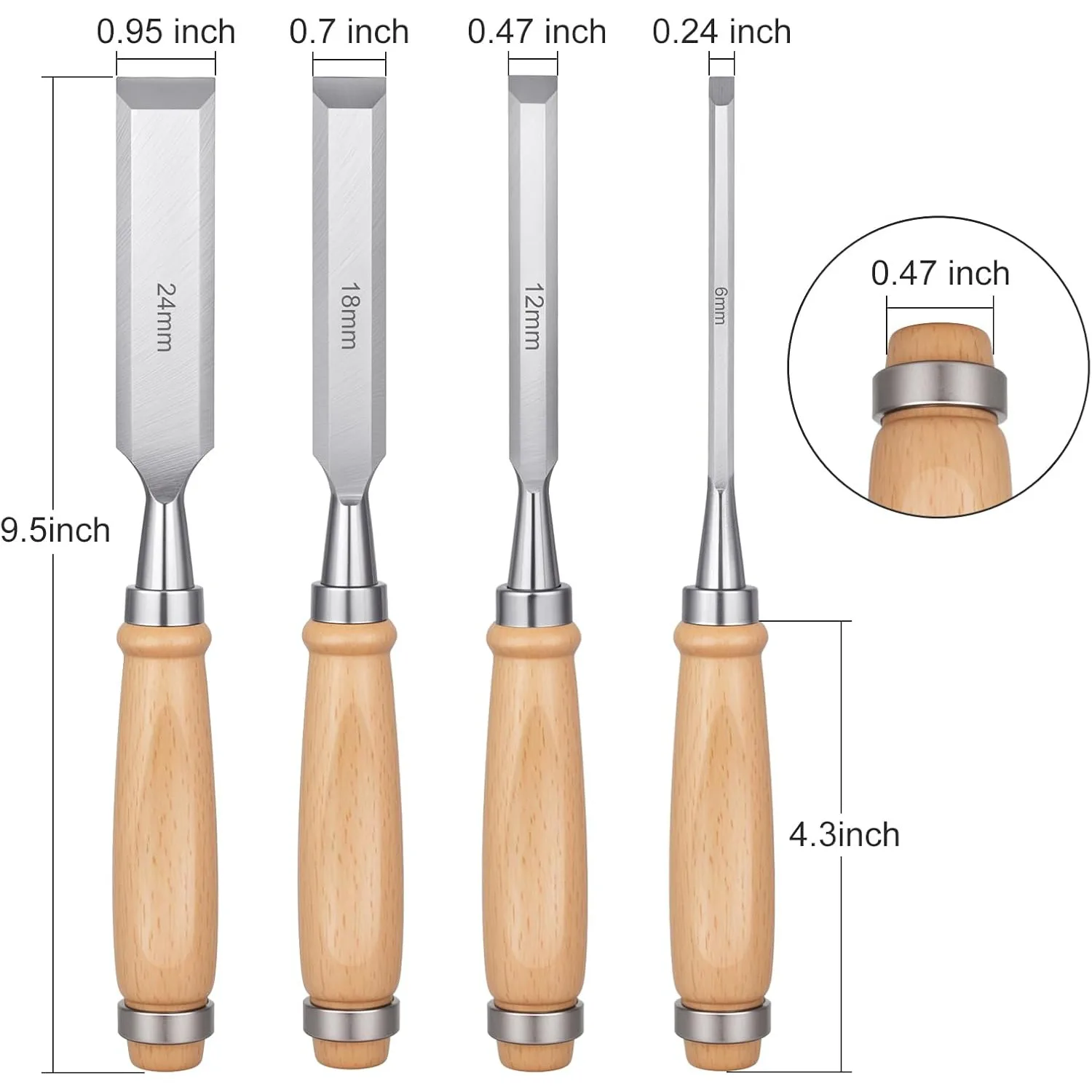 For Woodworking Carving Tools Wood Chisels Set of 4 Professional Grade Beveled Edge Chisel 6 12 18 24mm High Carbon Steel Blades