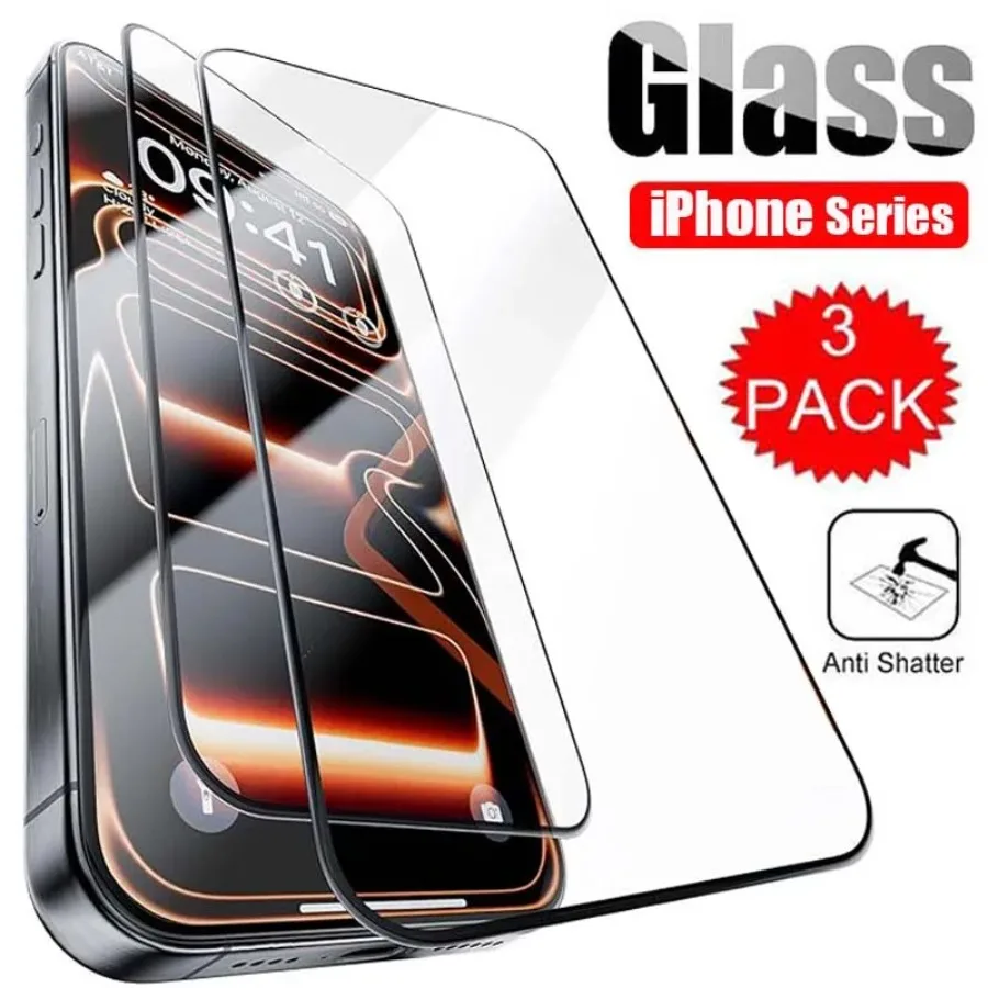 

3 Pcs Tempered Glass For iPhone 17 Pro Max Air 16 15 14 13 12 11 Pro Max Plus Mini Screen Protector Full Protective Glass