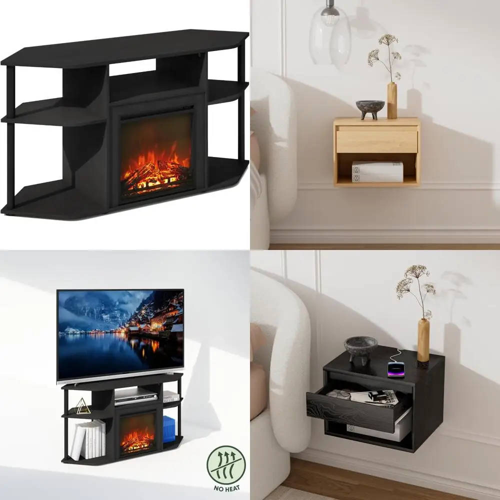 حامل تلفزيون بمدفأة كهربائية زاوية مع رف مفتوح لأجهزة التلفاز حتى 55 بوصة، مدفأة مزخرفة، لا حاجة للحرارة، مثالي للمنزل #1