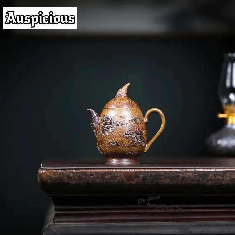 160ml Bamboo Shoots Teapot Ancient Yixing Purple Clay Teapots Sticker Hollow Pot Raw Ore Gold Sand Kettle Zisha Tea Set Crafts