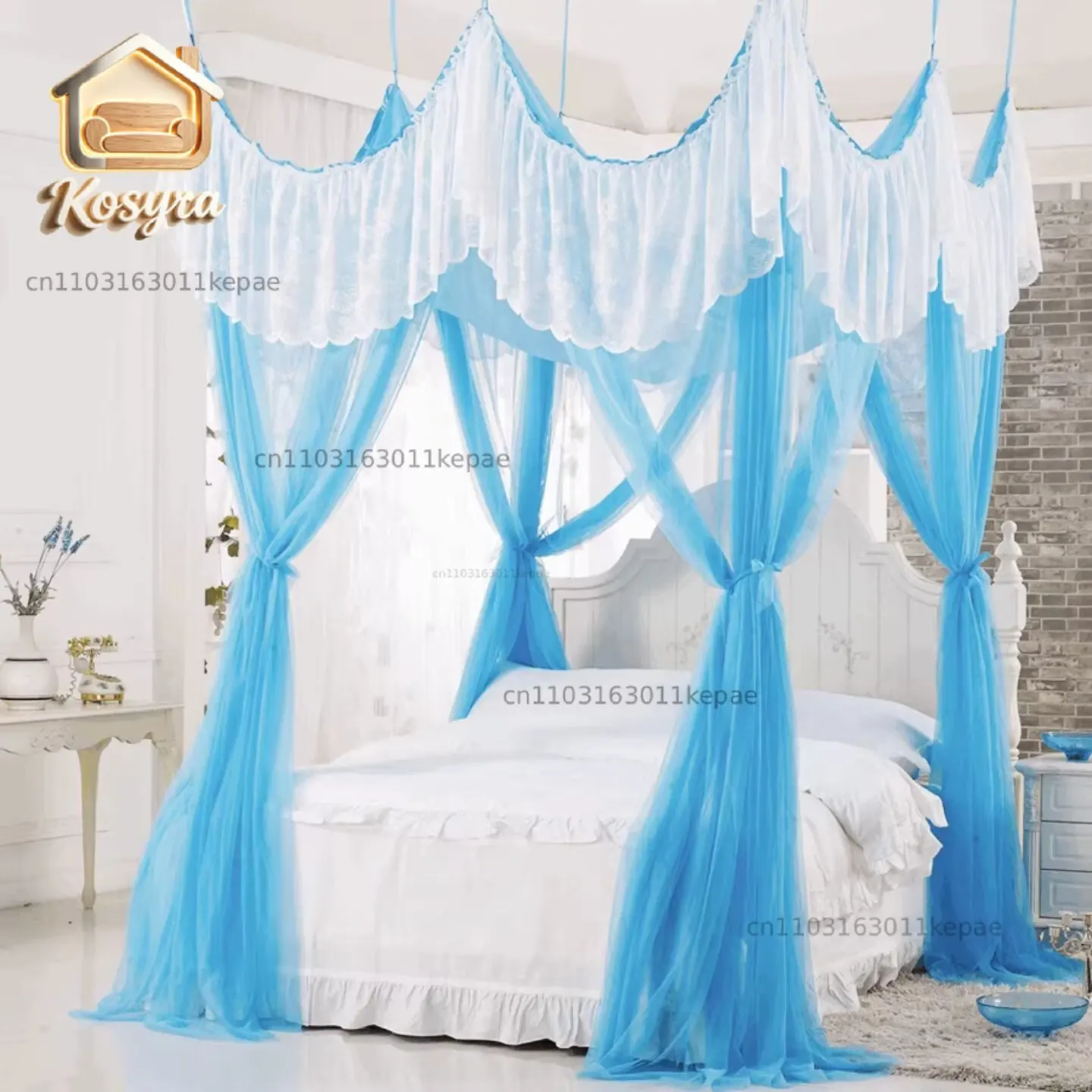 Golden lying European-style palace ceiling mosquito net, changeable installation-free, enlarged height eight-door princess bed