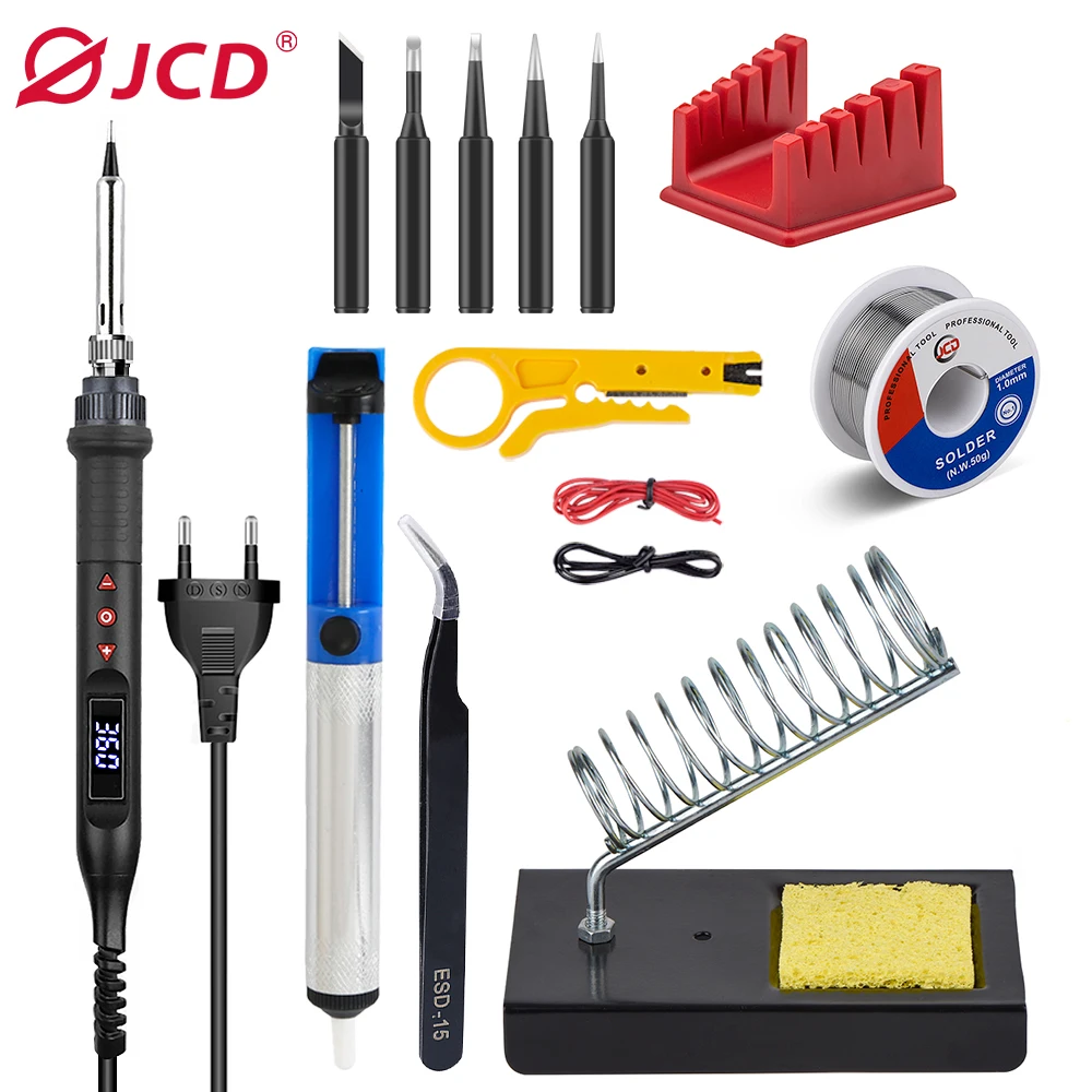 

JCD 908U Electric Soldering Iron Set Kit 80W Adjustable Temperature LCD Digital Display 220V110V Welding Repair Tool with Switch