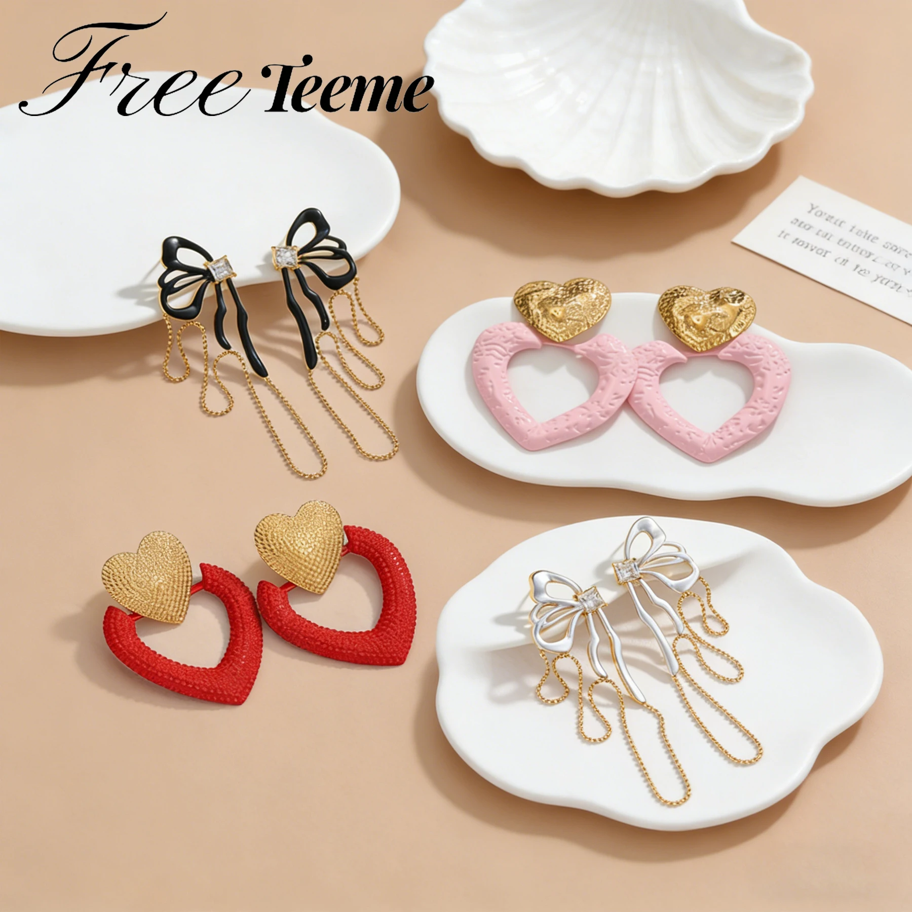 Pendientes de Borla con Forma de Lazo y Esmalte de Circonio, Elegantes y Simétricos, Chapados en Oro, de Acero Inoxidable, para Mujer, Regalo de Cumpleaños o Banquete