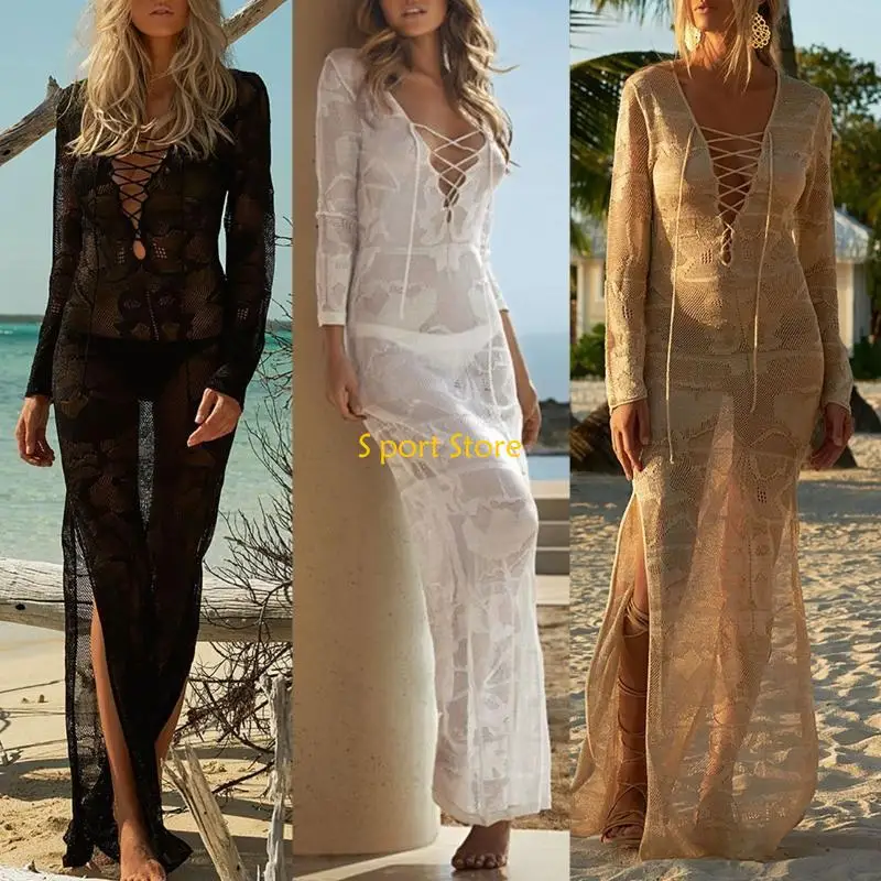 

U2JB Солнцезащитный пляжный чехол для женщин, полое праздничное платье, вязаный купальник C