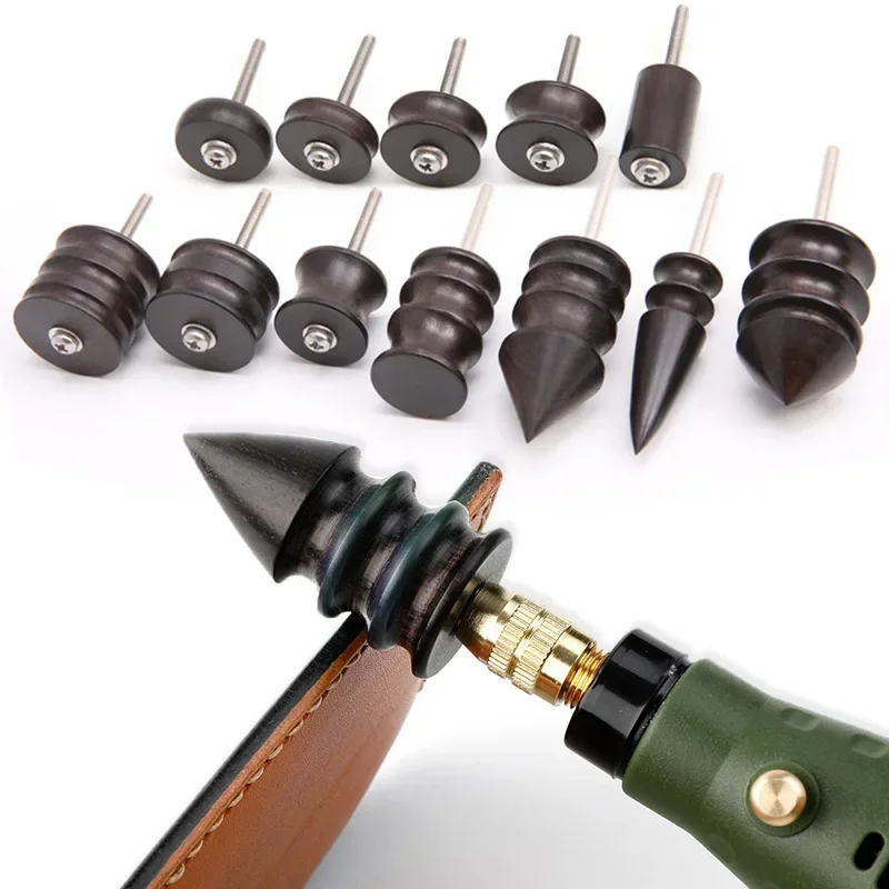 Black Ebony Wood Leather Burnisher Polished Rods, Leather Craft Edge Slicker Tool, Electric Polished Tip Head DIY Rotary Sets