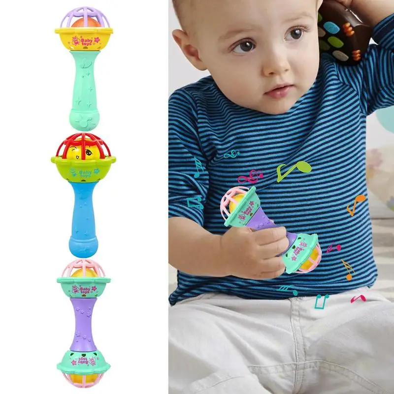 Teething Rattle Portable Small Soft Shaker Rattles Safe Sensory Toys Hand Grab Sensory Shaker Multifunctional Rattle Teether Toy