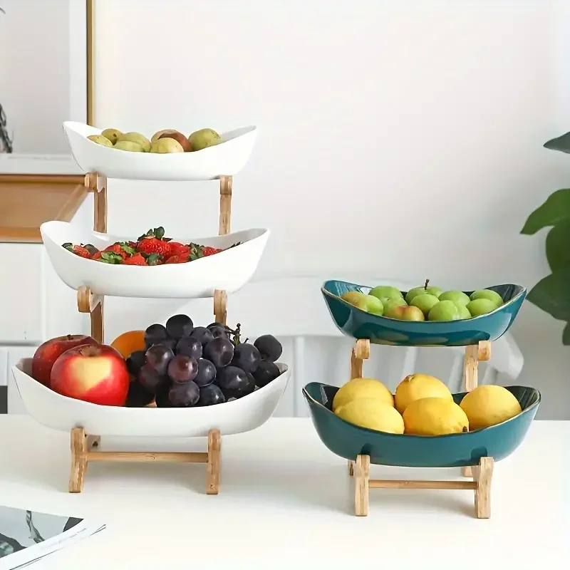 Table Plates Dinnerware Kitchen Fruit Bowl with Floors Partitioned Candy Cake Trays Wooden Tableware Dishes