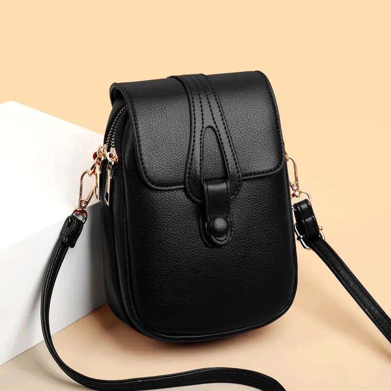 Authentic Leather Tactile Feel Pu Women's Bags Mobile Phone New Women Shoulder Messenger Bag All-Match Middle-Aged Mother Bags