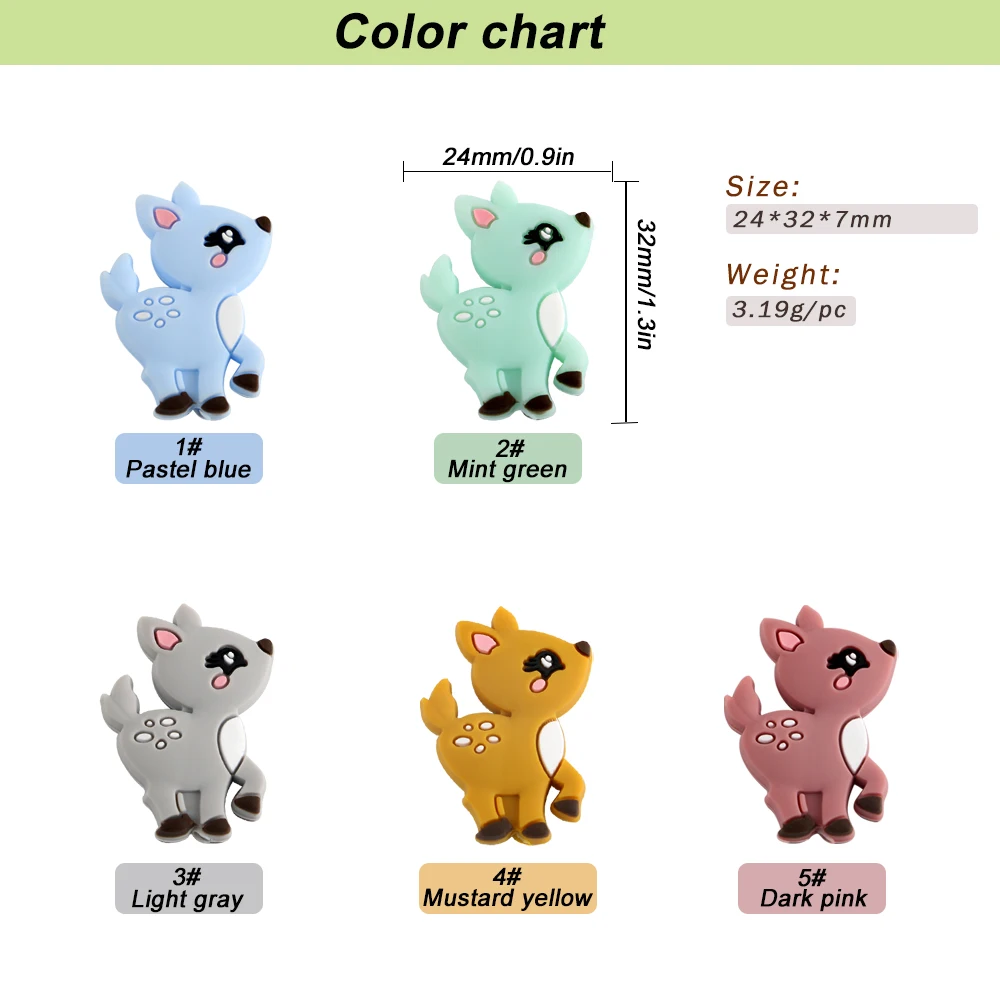 1/5pcs Deer Silicone Animal Beads/Pendant  For Jewelry Making Necklace Bracelet Earrings Keychain DIY Personalize Accessories image 5