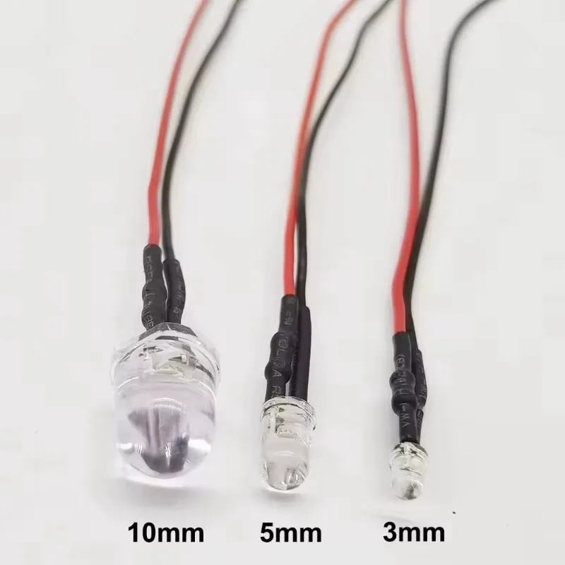 

10pcs12V 10mm Pre-Wired Constant LED Ultra Lighting Bright Water Clear Bulb Accessories Cable 20cm Prewired Led Lamp 88 WWO66