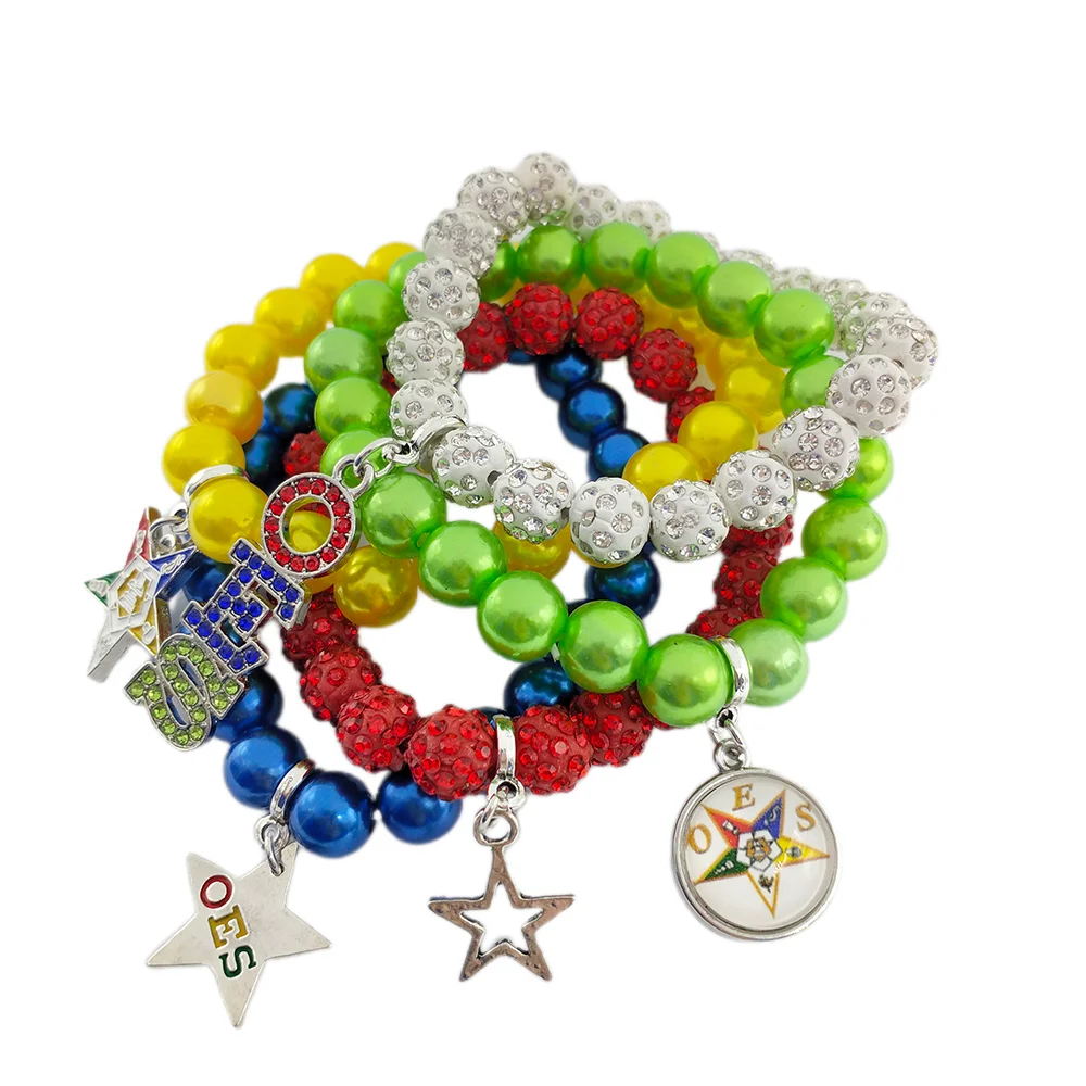 Greek women's multicolored pearls order Oriental Star OES beads bracelet jewelry women's party