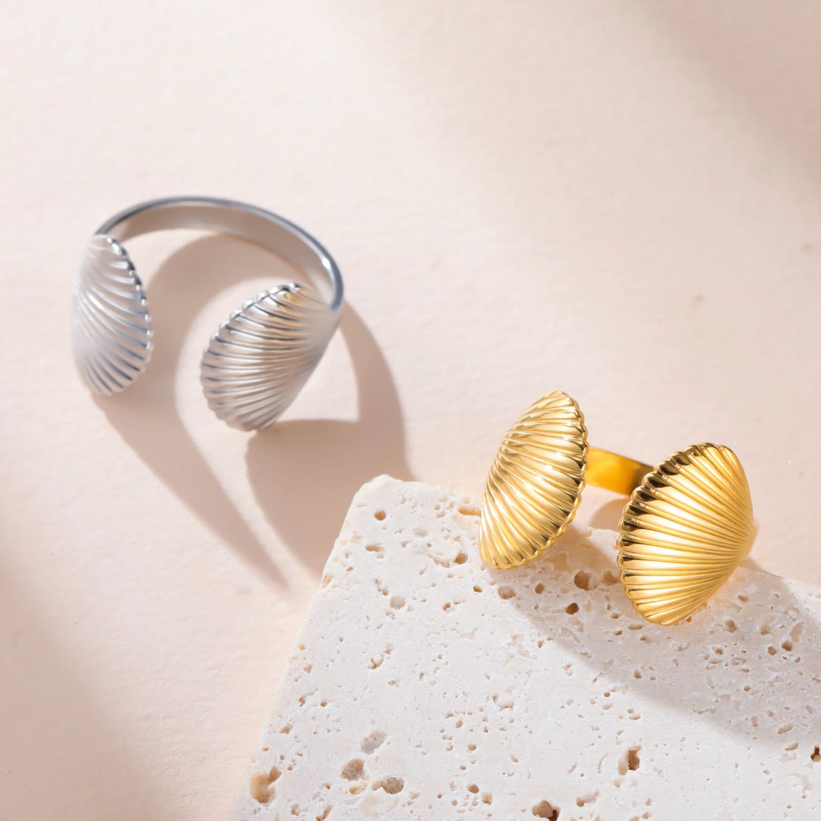 COOLTIME Seestern Muschel Ring für Frauen Edelstahl Gold Farbe Trendy Ozean Offenen Ring Finger Schmuck Geschenk Neue – Detail 14