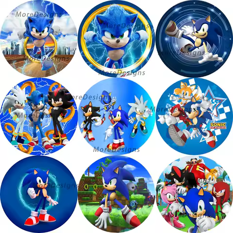 Lighting Sonic Round Covers Boys Birthday Photo Backdrop Decoration Cartoon Character Vinyl Polyester Photo Background