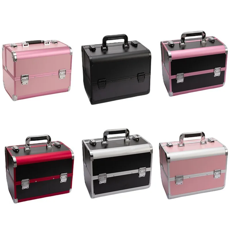 Professional Makeup Artist Case Aluminum Nail Tech Trolley Portable Cosmetic Storage Box