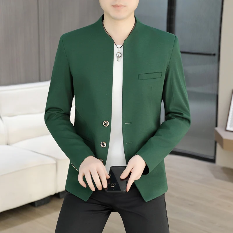 

2026 Spring Solid Color Casual Suit Jacket for Men Slim Fit Business Formal Jacket Fashion Standing Collar Office Social Blazer