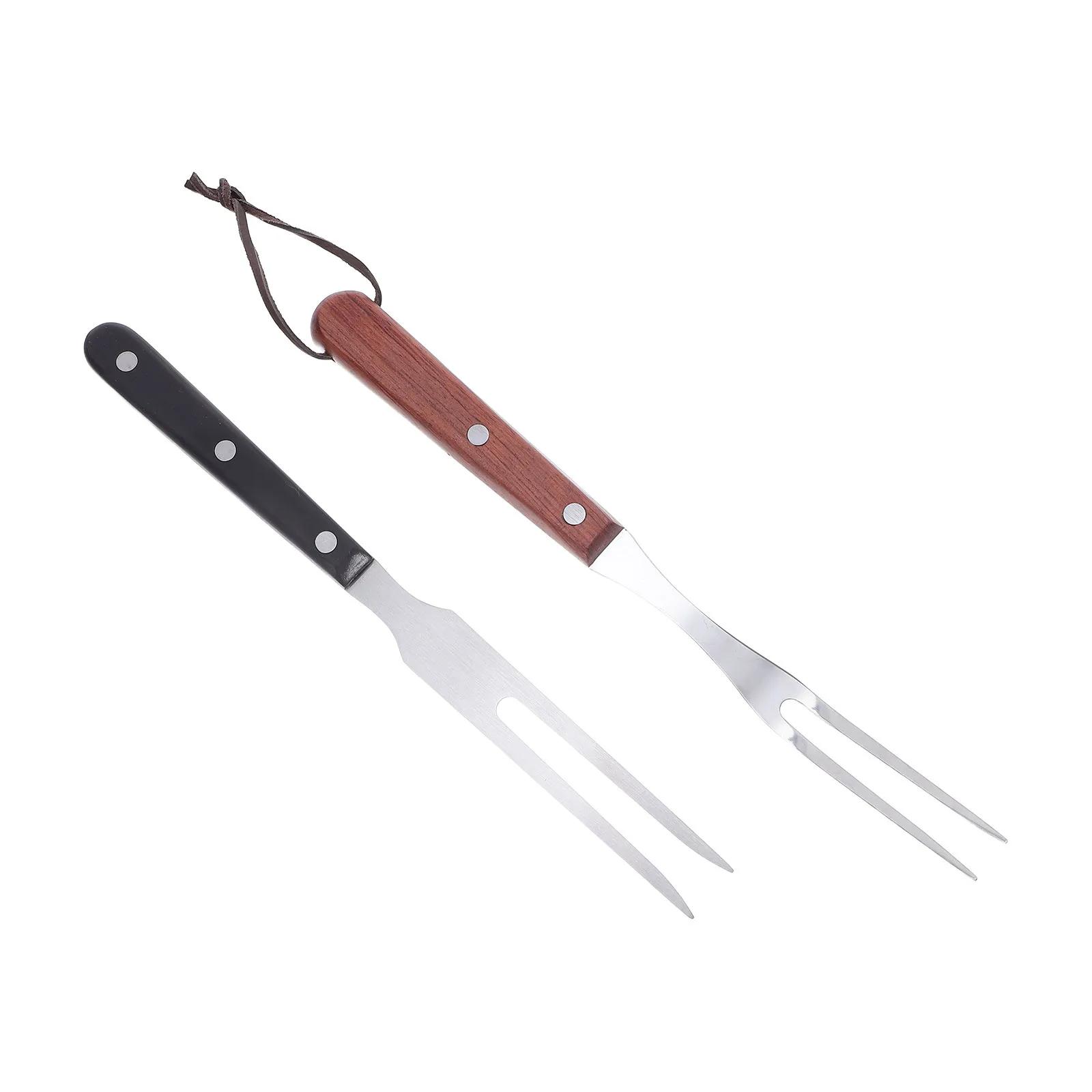 

2 шт., вилки для барбекю из нержавеющей стали, противоожоговая деревянная ручка, инструменты для уличного гриля, обжарки, сервировочные инструменты, крючок для мяса для барбекю, флиппер