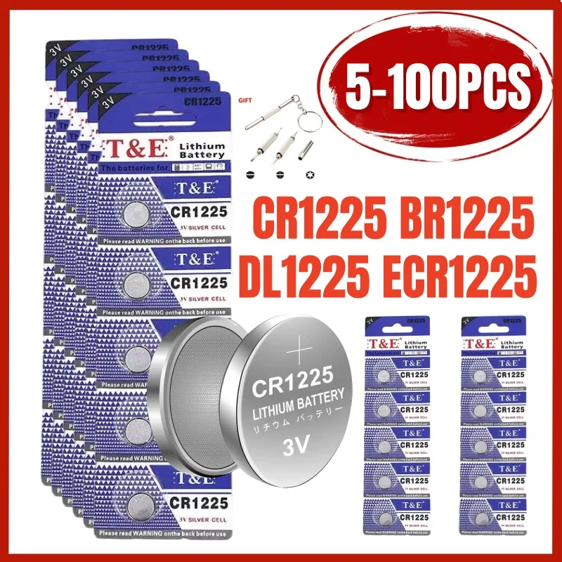 

5-100pcs CR1225 3V Lithium Battery Compatible with DL1225 BR1225 KL1225 L1225 ECR1225 KCR1225 for Calculator Watch Car Key