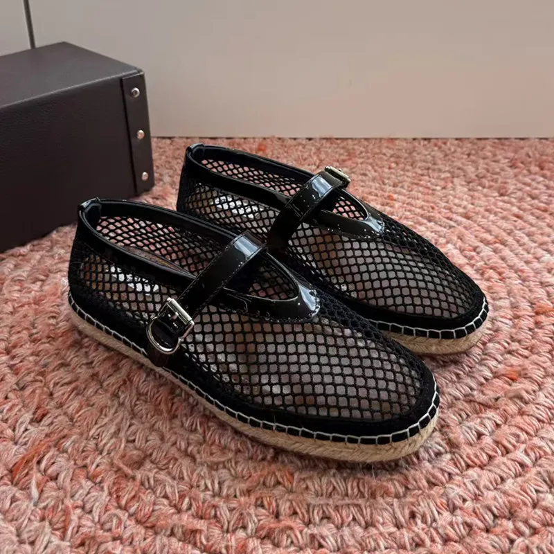 French Luxury Designer Brand Woven Mesh Fisherman Shoes With Flat Bottom And Thick Sole Grass Woven Fishing Net Ballet Shoes
