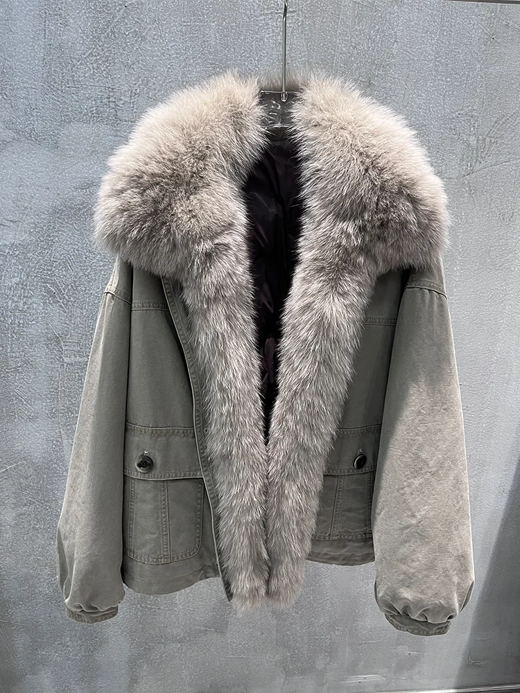 

2025 зимние пальто с воротником из натурального лисьего меха, женские куртки на гусином пуху, стильные роскошные женские пальто, куртки-пуховики, горячая распродажа