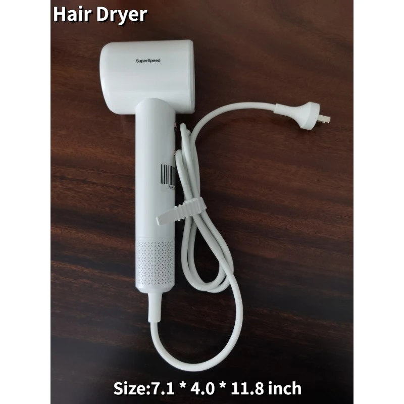 Superspeed Hair Dryer Blow Dryer High-speed Blow Dryer Negative Ionic Magnetic Nozzle&LED Display for Travel Home Salon-White