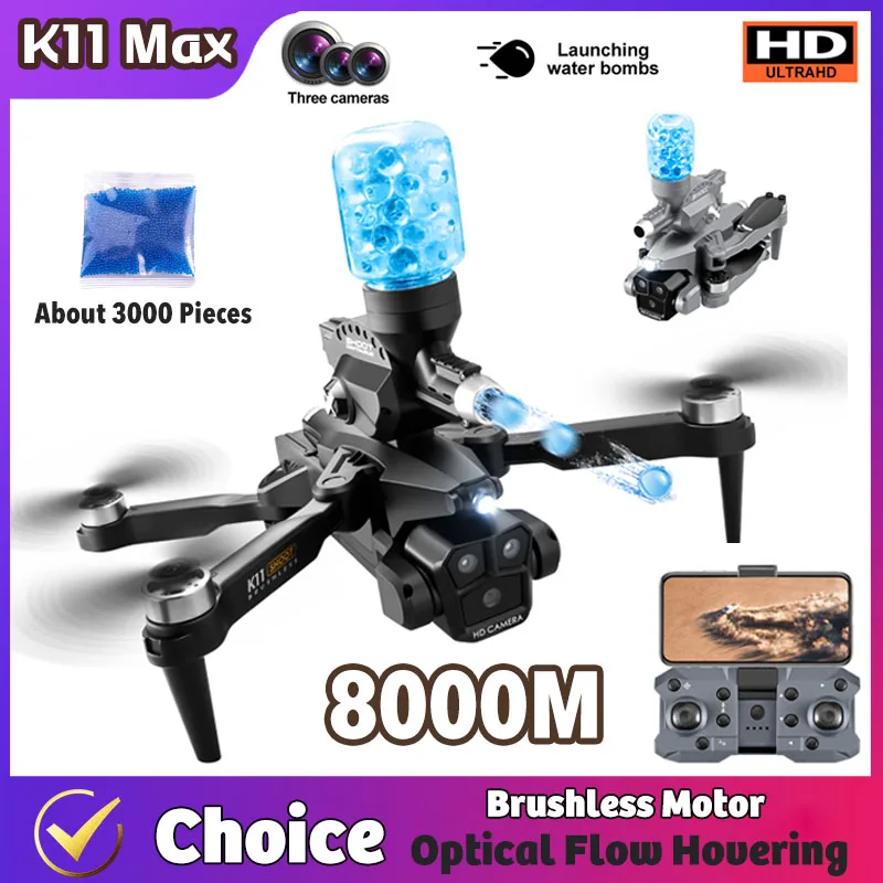 NEW Drone with Profesiona 8K Three Camera Water Bombs GPS Return Brushless 360° Laser Obstacle Avoidance RC Quadcopter Drone