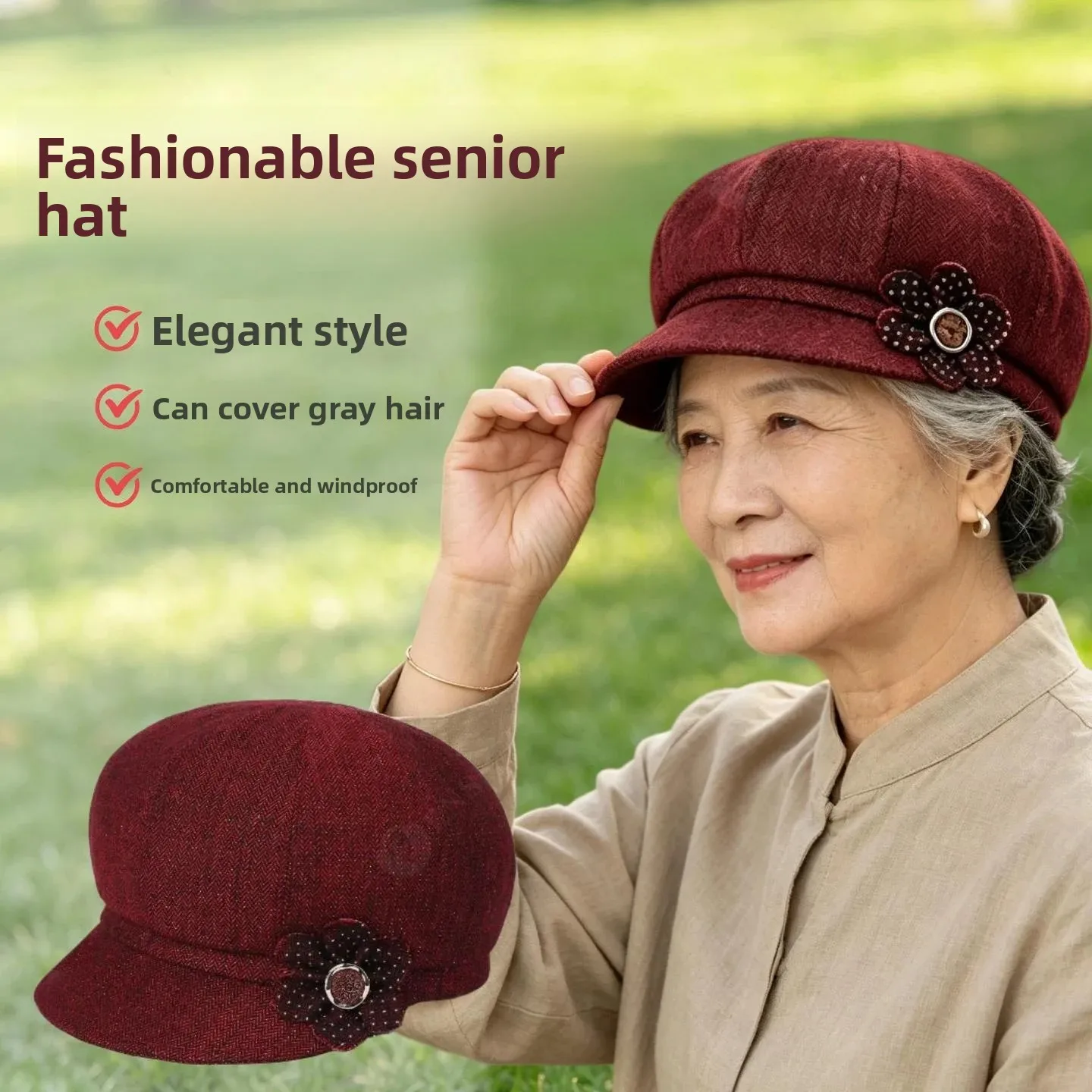 Fashionable Outdoor Windproof Mom Hat Spring Autumn Ladies' Cloth Cap Elderly Women's Duckbill Cap Stylish Headwear