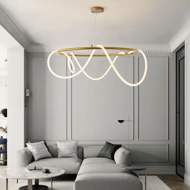 Nordic Simple Chandelier 360 Degree Golden Pendant Lamp Art Acrylic Flexible Tube LED Light Flexible Neon Light for Restaurant