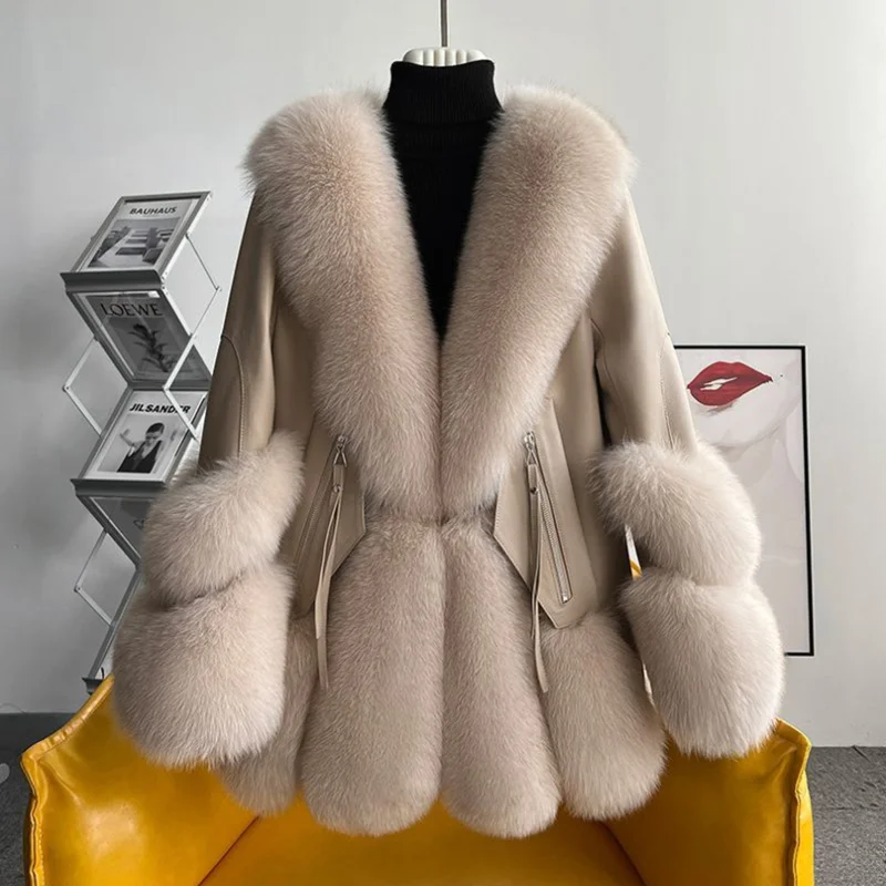 Chaqueta de felpa similar a la piel para mujer, abrigo cálido, Parka acolchada de piel de zorro, prendas de vestir femeninas, abrigo de costura, Otoño Invierno, nuevo, 2023